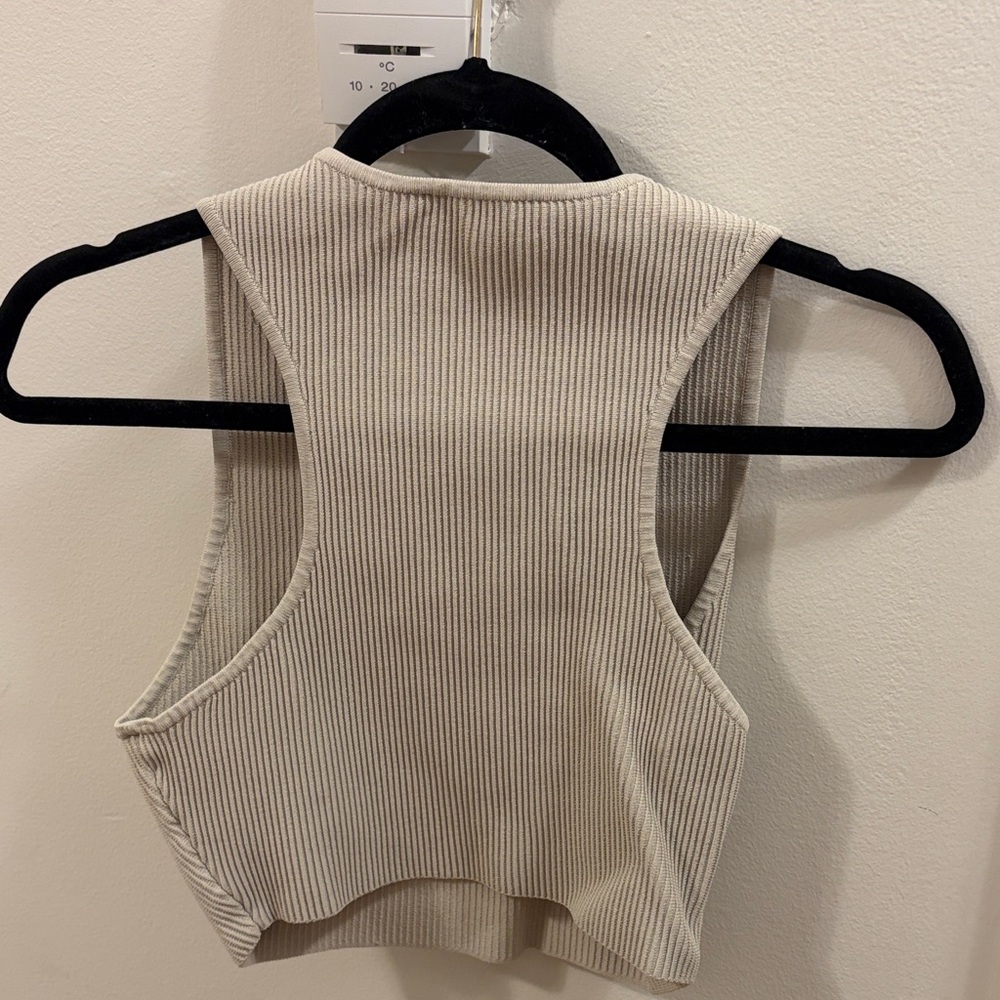 Babaton Beige Ribbed Crop Top - Picture 2 of 2